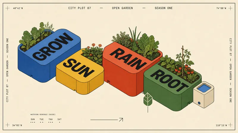 Primary Block Isometric Editorial Poster Style — example: Rooftop Garden Modules