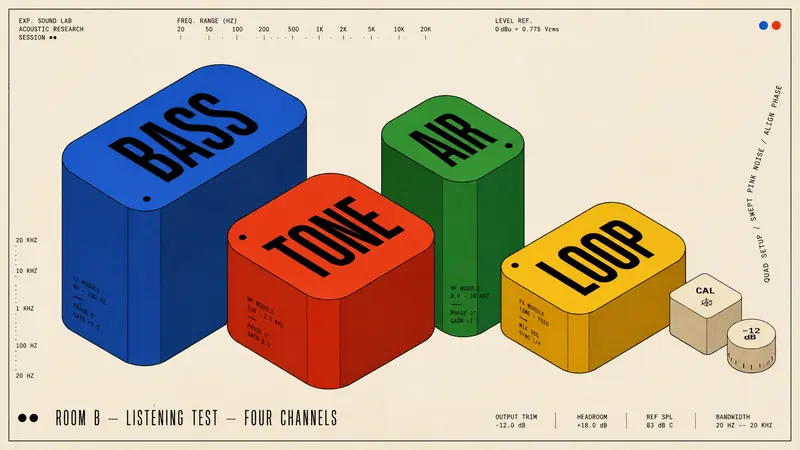 Primary Block Isometric Editorial Poster Style — example: Sound Lab Speaker Stack
