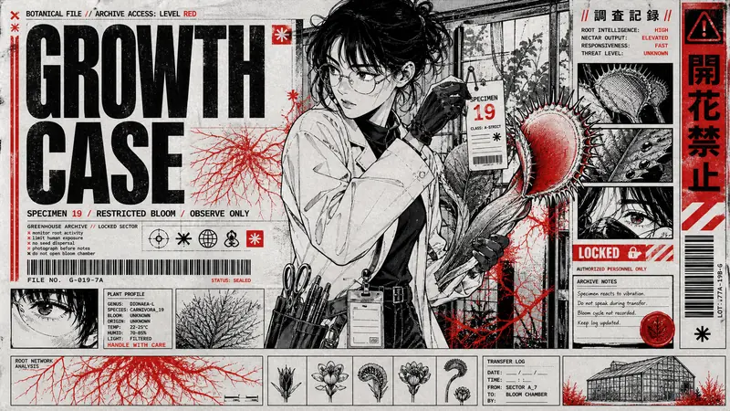 Red Black Manga Tabloid Poster Style — example: Greenhouse Evidence Board