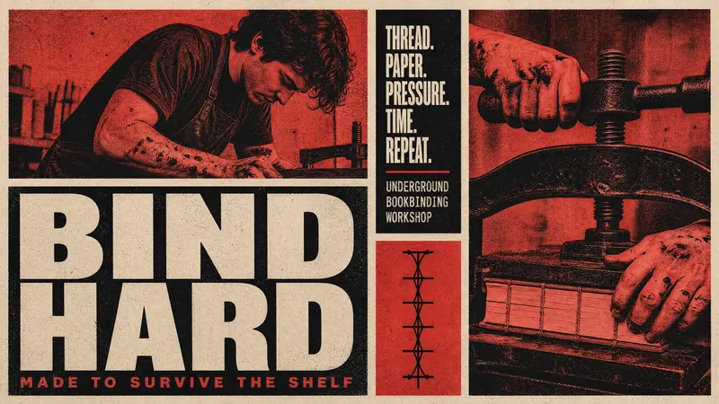 Red Monochrome Editorial Grid — example: bookbinder