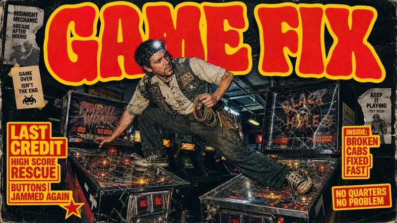 Red Yellow Grunge Skate Cover Style — example: Arcade Repair Legend