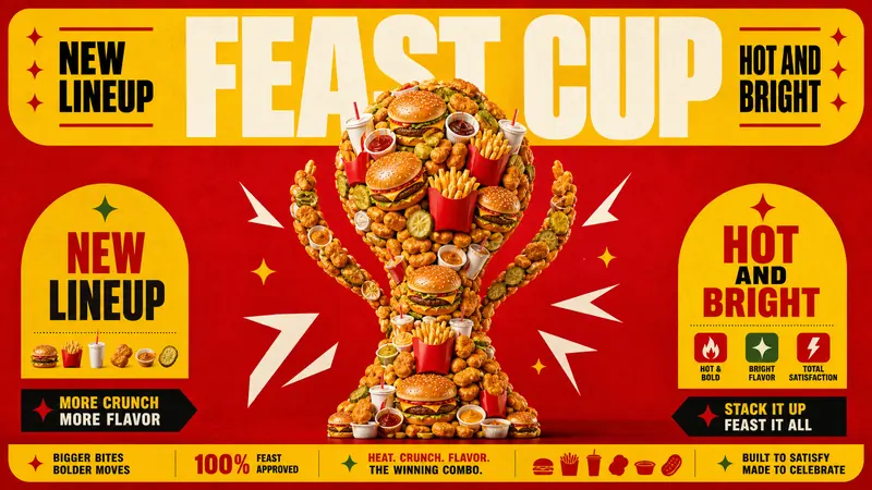 Red Yellow Product Trophy Collage Style — example: Fast Food Feast Trophy