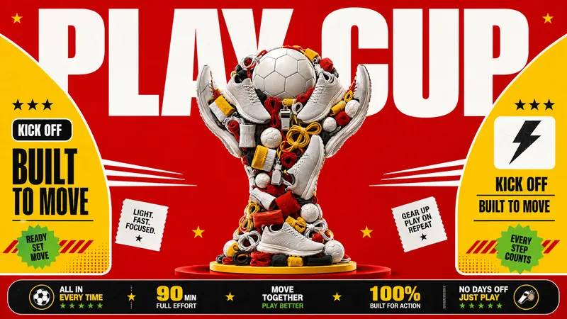 Red Yellow Product Trophy Collage Style — example: Sports Gear Trophy
