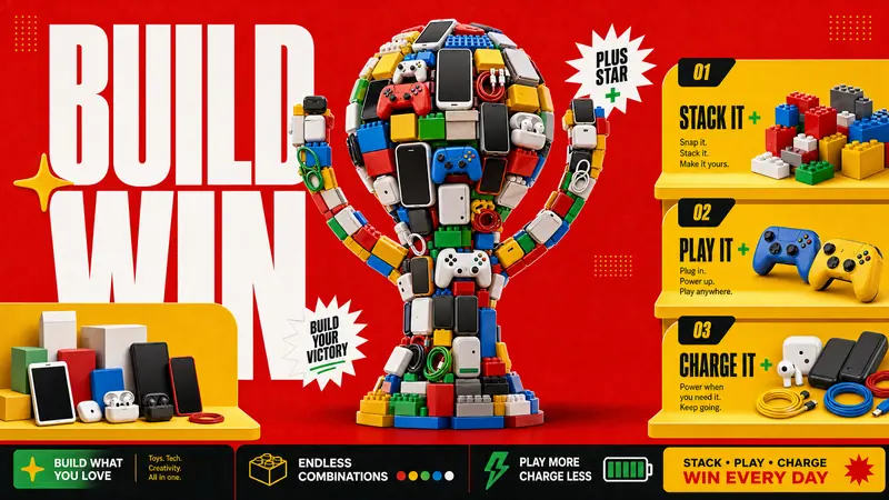 Red Yellow Product Trophy Collage Style — example: Blocks And Gadgets Trophy
