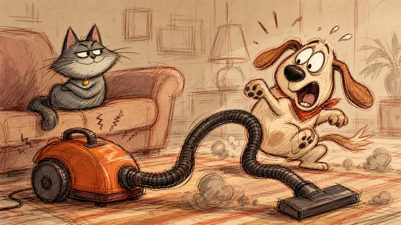 Rough Animation Pet Sketch Storyboard Style — example: Vacuum Cleaner Alarm