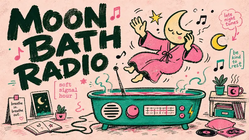 Rough Ink Music Doodle Poster Style — example: Moon Bath Radio Club