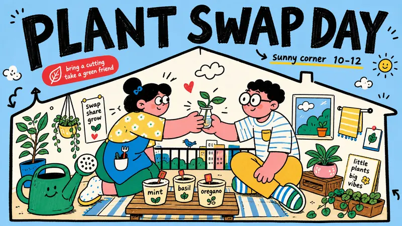 Sky Blue Home Life Doodle Poster Style — example: Balcony Plant Swap