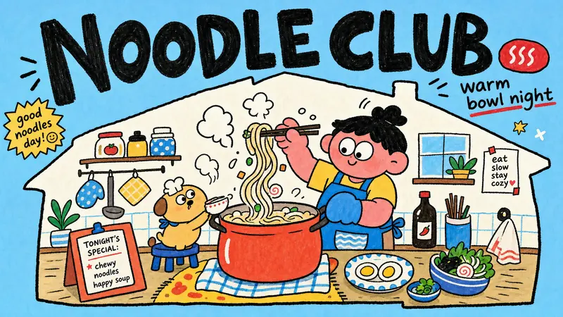 Sky Blue Home Life Doodle Poster Style — example: Kitchen Noodle Club