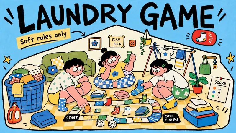 Sky Blue Home Life Doodle Poster Style — example: Laundry Floor Game