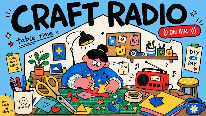 Sky Blue Home Life Doodle Poster Style — example: Desk Craft Radio