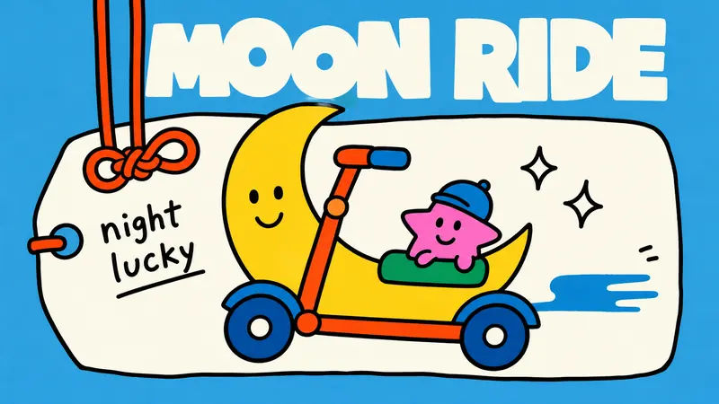 Sky Blue Lucky Tag Doodle Poster Style — example: Moon Scooter Badge