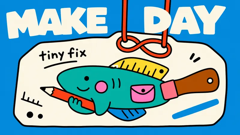 Sky Blue Lucky Tag Doodle Poster Style — example: Tool Fish Charm