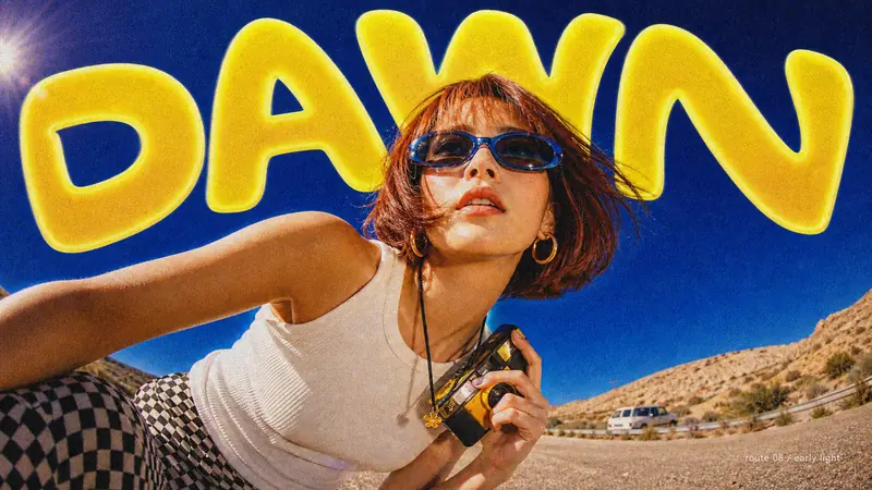Sunburst Fisheye Bubble Type Poster Style — example: Desert Dawn Ride