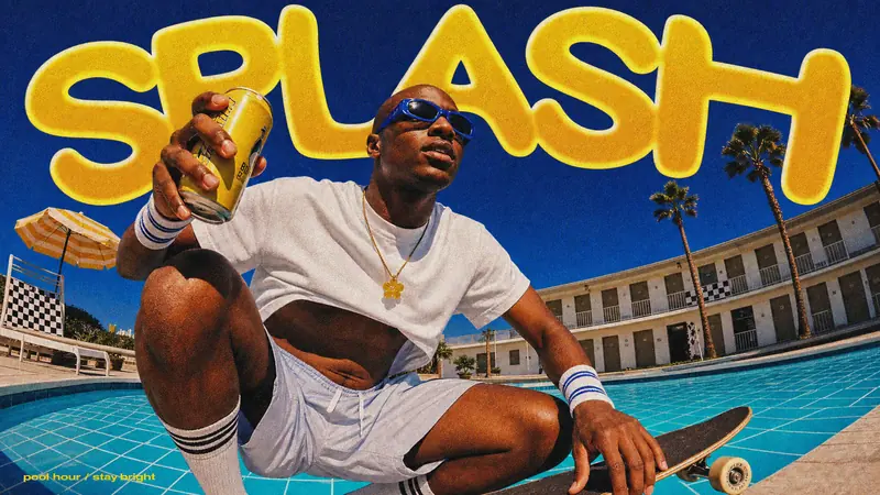 Sunburst Fisheye Bubble Type Poster Style — example: Motel Pool Splash