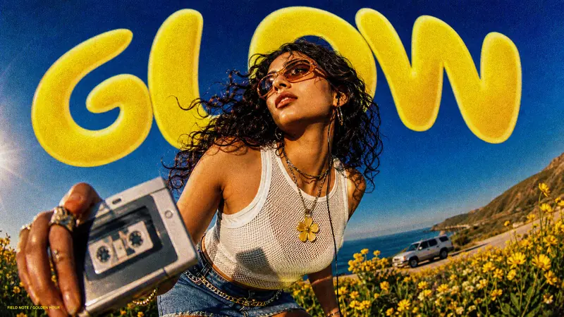Sunburst Fisheye Bubble Type Poster Style — example: Flower Field Glow