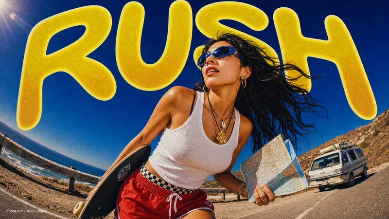 Sunburst Fisheye Bubble Type Poster Style — example: Coastal Rush Poster