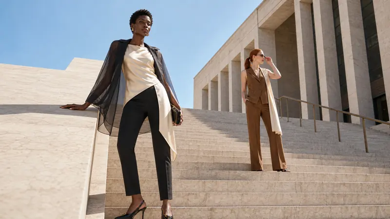 Sunlit Architectural Fashion Editorial — example: Marble Museum Silk Steps
