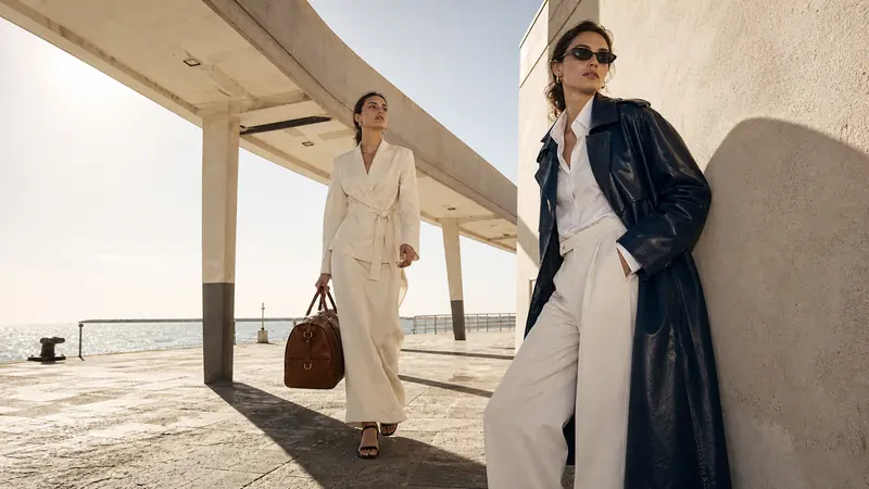 Sunlit Architectural Fashion Editorial — example: Seaside Terminal Linen Shadows