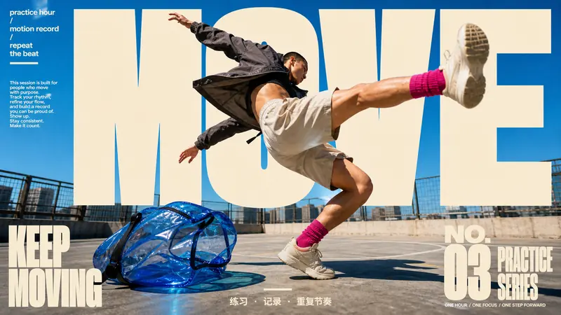 Sunlit Kinetic Block Type Photo Poster — example: Urban Dancer