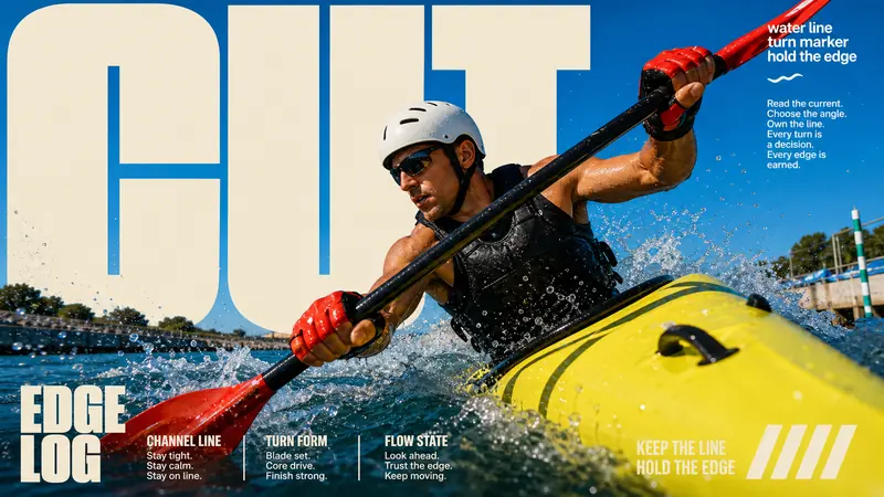 Sunlit Kinetic Block Type Photo Poster — example: Kayak Splash