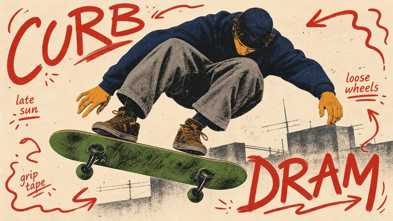 Teenage Skate Scribble Screenprint Poster Style — example: Rooftop Kickflip Bend