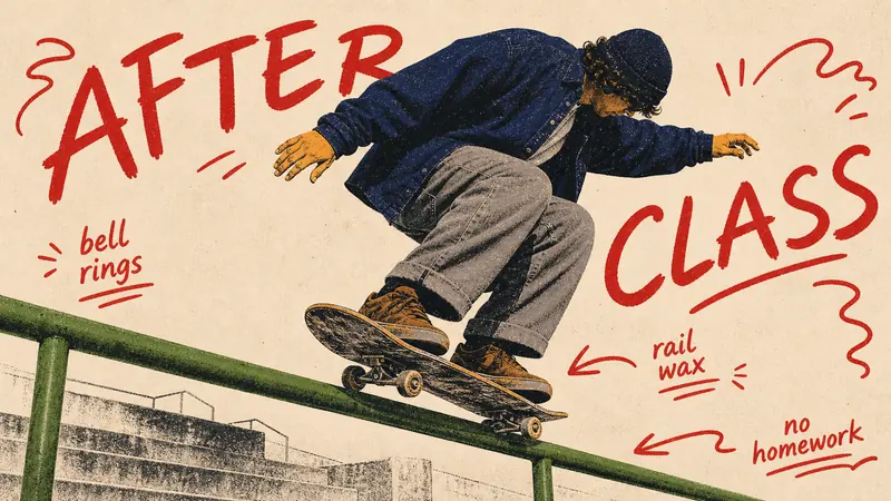 Teenage Skate Scribble Screenprint Poster Style — example: Campus Rail Balance