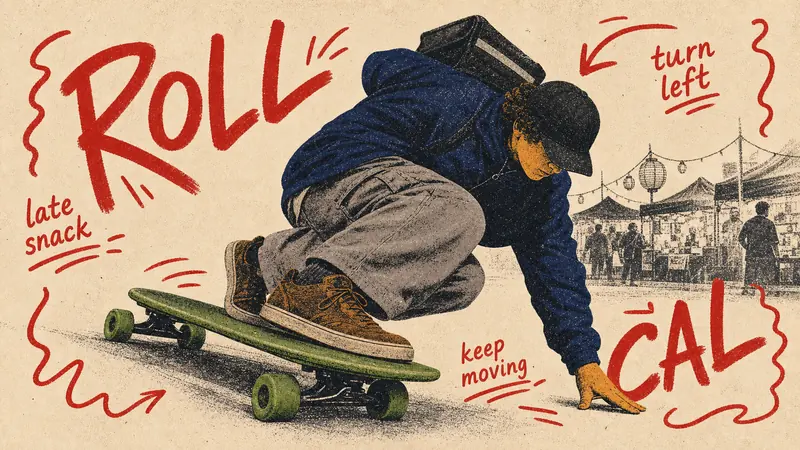 Teenage Skate Scribble Screenprint Poster Style — example: Night Market Roll