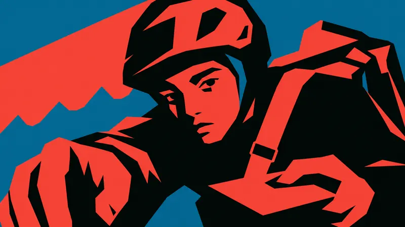 Tri Color Hardcut Portrait Poster Style — example: Market Courier Hand Lean