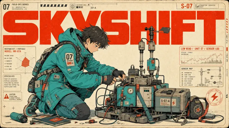 Turquoise Red Techno Manga Poster Style — example: Weather Kit Courier