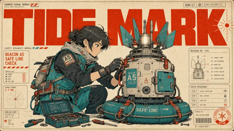 Turquoise Red Techno Manga Poster Style — example: Harbor Signal Designer