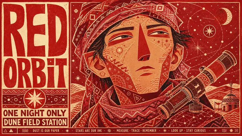 Vermilion Folk Screenprint Character Poster — example: Desert Astronomer