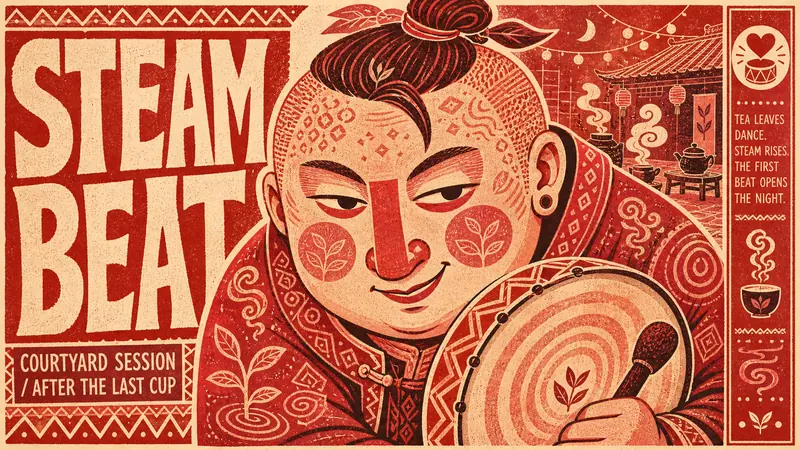 Vermilion Folk Screenprint Character Poster — example: Tea House Drummer