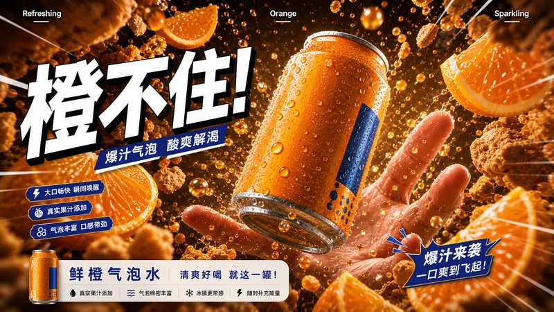 Warm Fisheye Product Impact Ad Style — example: Citrus Soda Splash