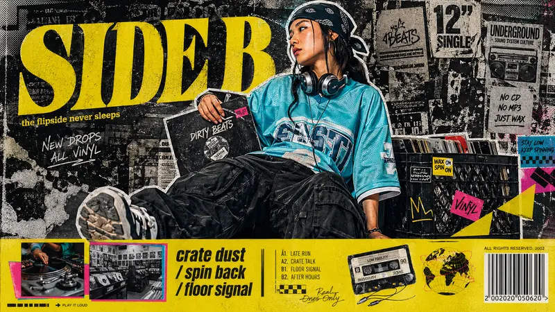 Y2K Grunge Hip-Hop Cutout Poster Style — example: Record Shop Dancer