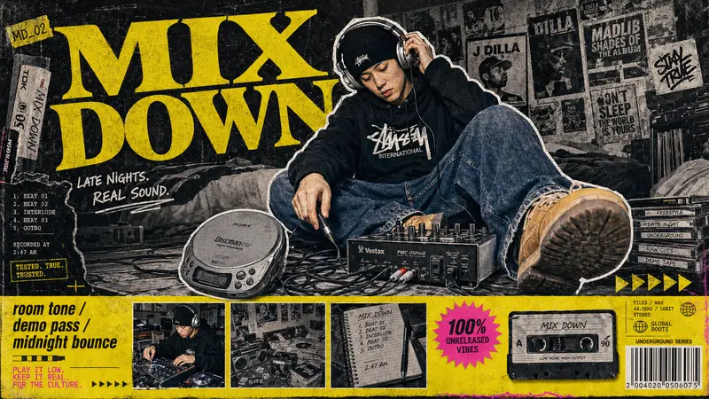 Y2K Grunge Hip-Hop Cutout Poster Style — example: Bedroom Studio DJ