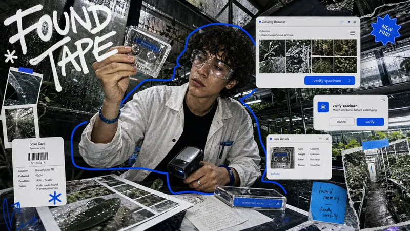 Y2K Mirror UI Scribble Collage Style — example: Greenhouse Cassette Archive
