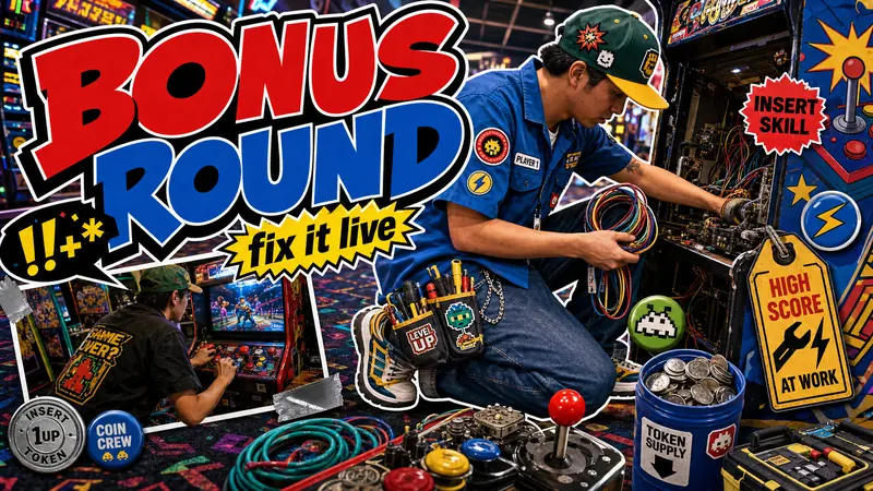 Y2K Streetwear Sticker Collage Style — example: Arcade Repair Crew