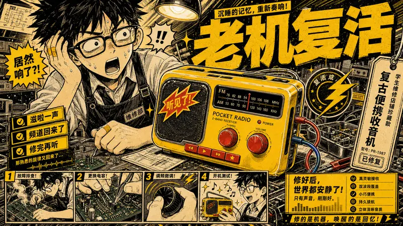 Yellow Black Manga Food Zine Ad Style — example: Pocket Radio Repair