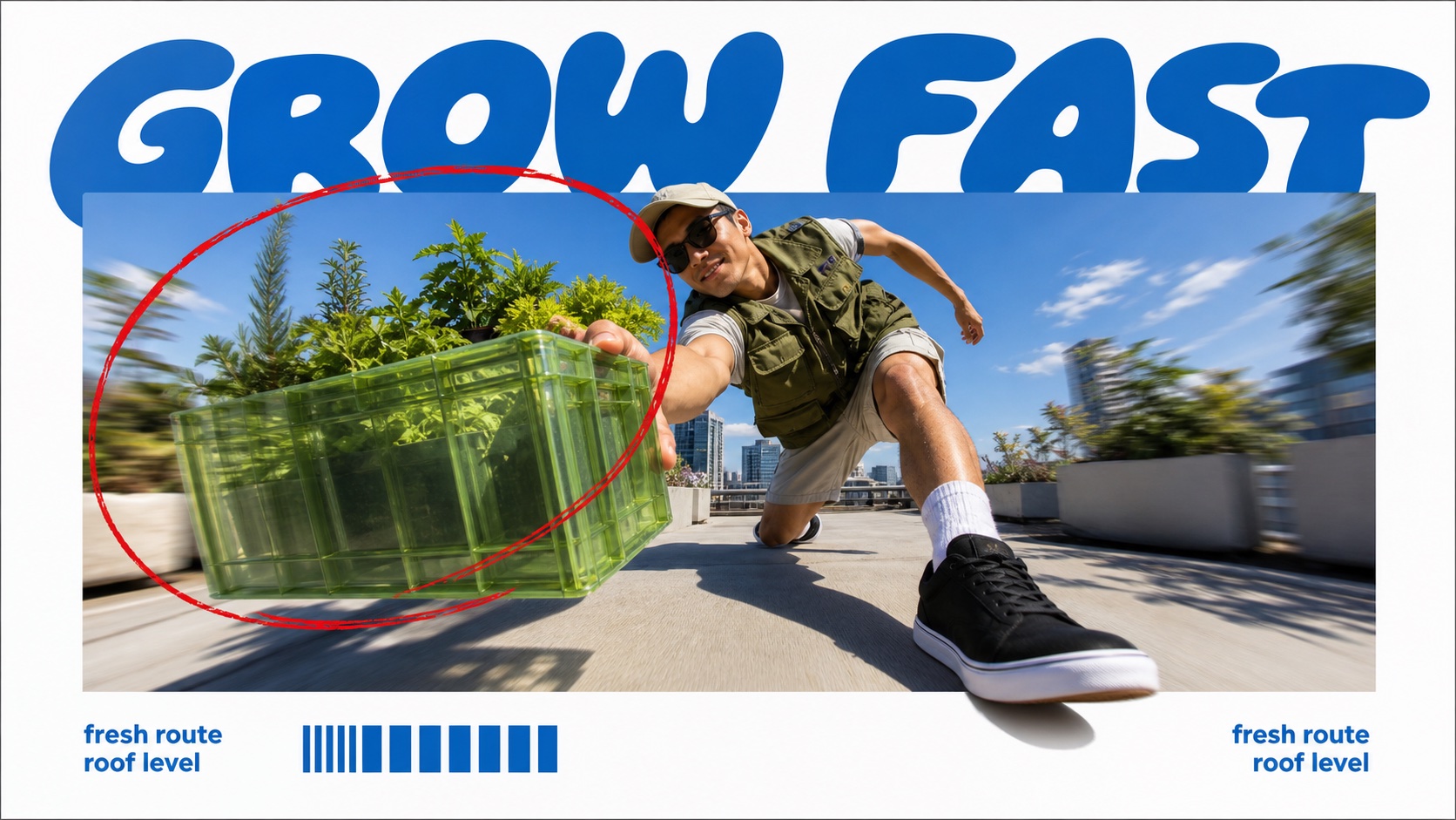 Blue Bubble Fisheye Action Poster Style — example AI image, 16:9