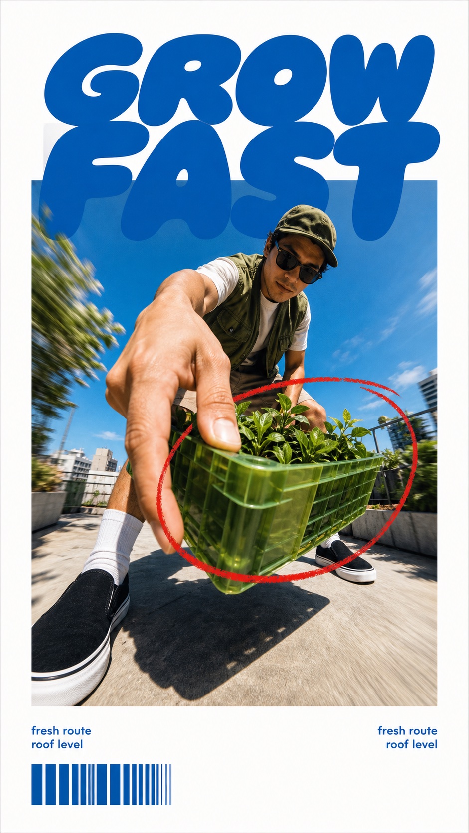 Blue Bubble Fisheye Action Poster Style — example AI image, 9:16
