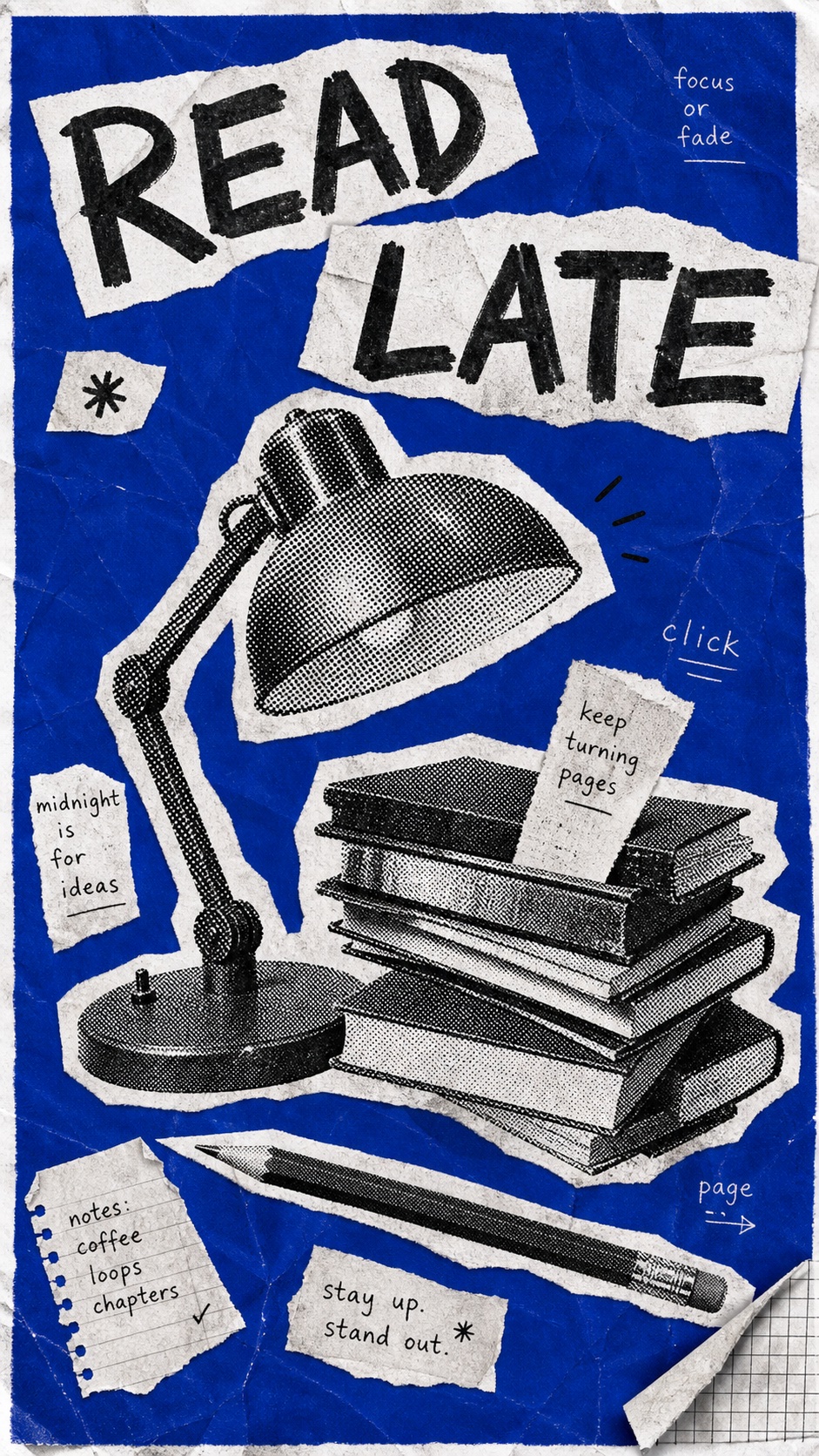 Blue Halftone Ransom Zine Poster Style — example AI image, 9:16