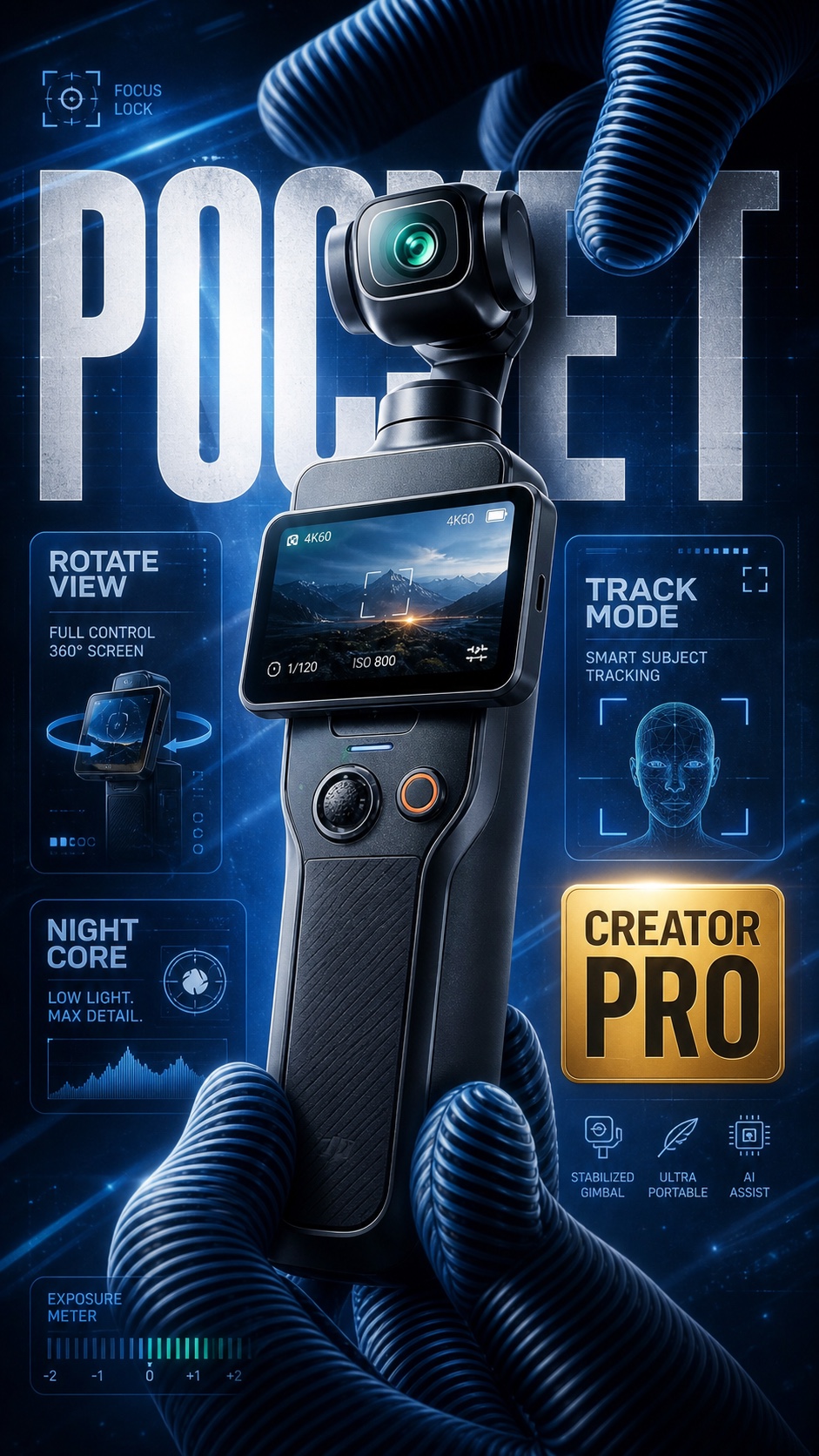 Blue HUD Macro Creator Tech Poster — example AI image, 9:16