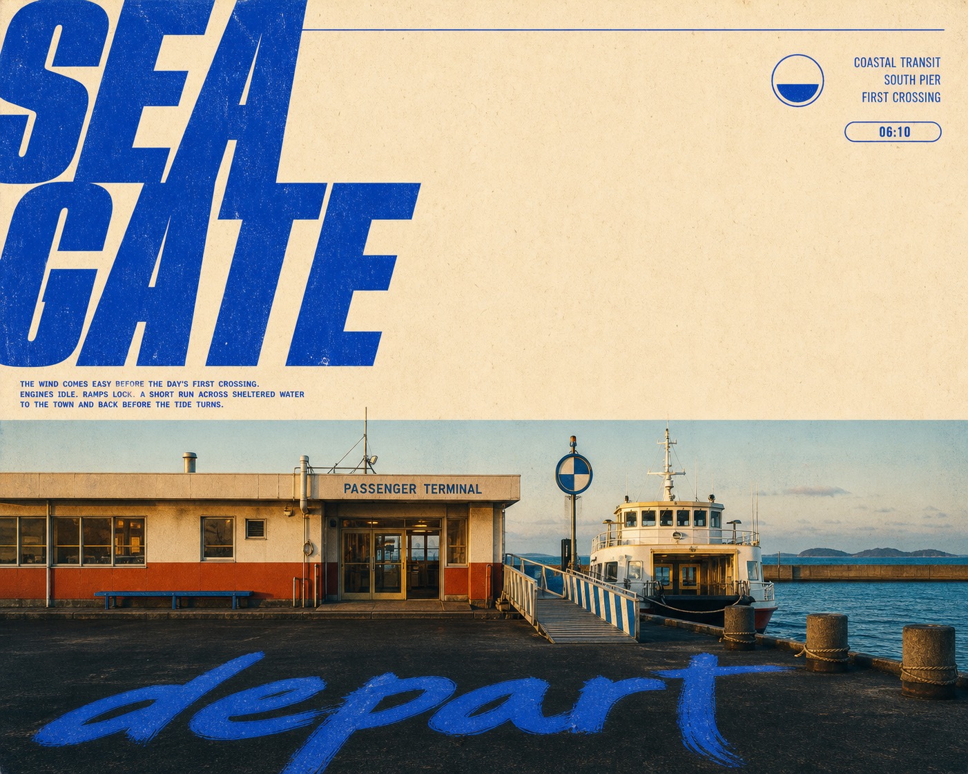 Cobalt Megatype Roadside Travel Editorial — example AI image, 16:9