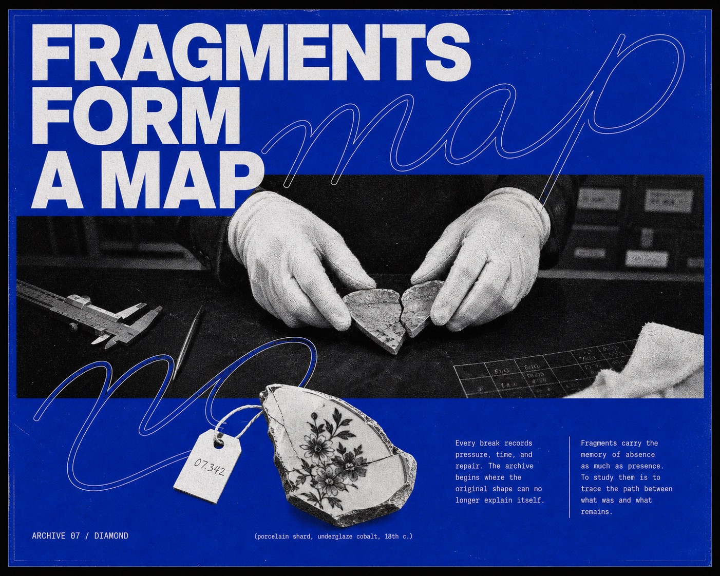 Cobalt Xerox Script Editorial Poster — example AI image, 16:9