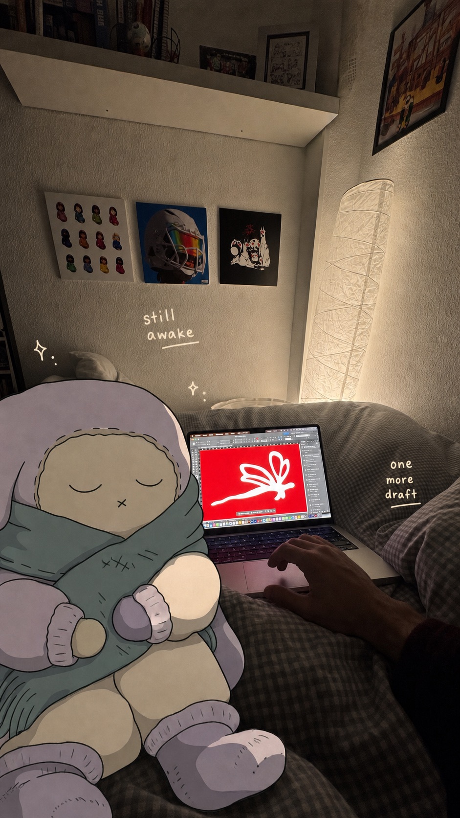 Cozy Bedroom Doodle Companion Snapshot Style — example AI image, 9:16