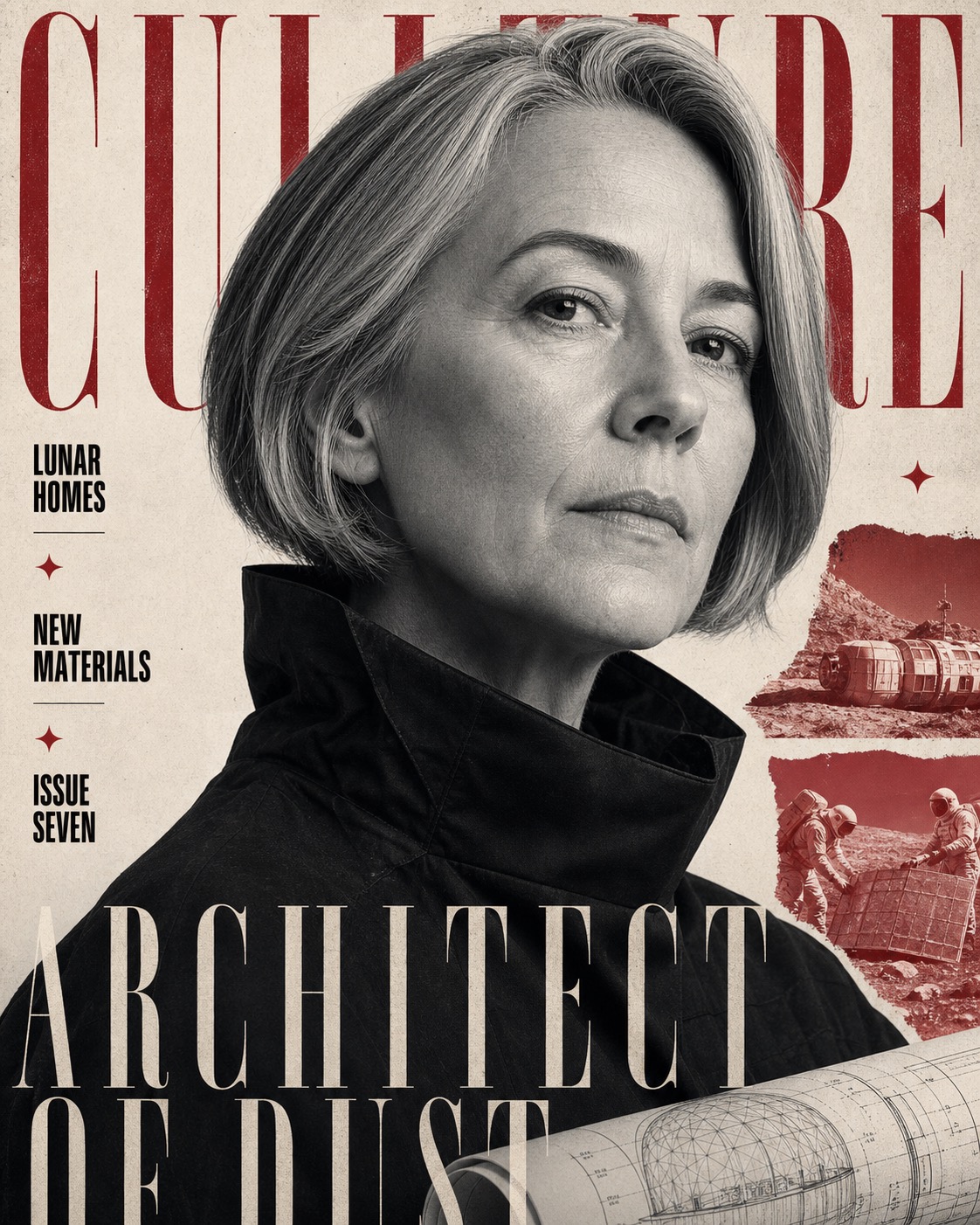 Crimson Noir Newsprint Editorial — example AI image, 9:16