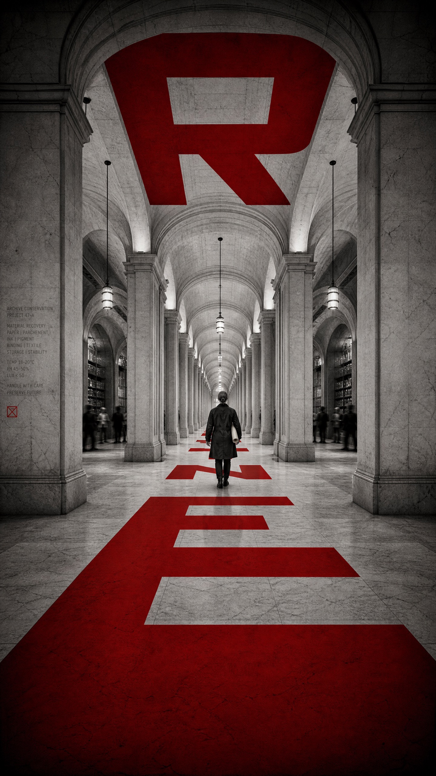 Crimson Vanishing Point Editorial — example AI image, 9:16