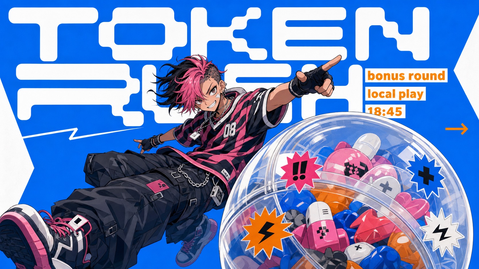 Electric Blue Cutout Manga Poster Style — example AI image, 16:9
