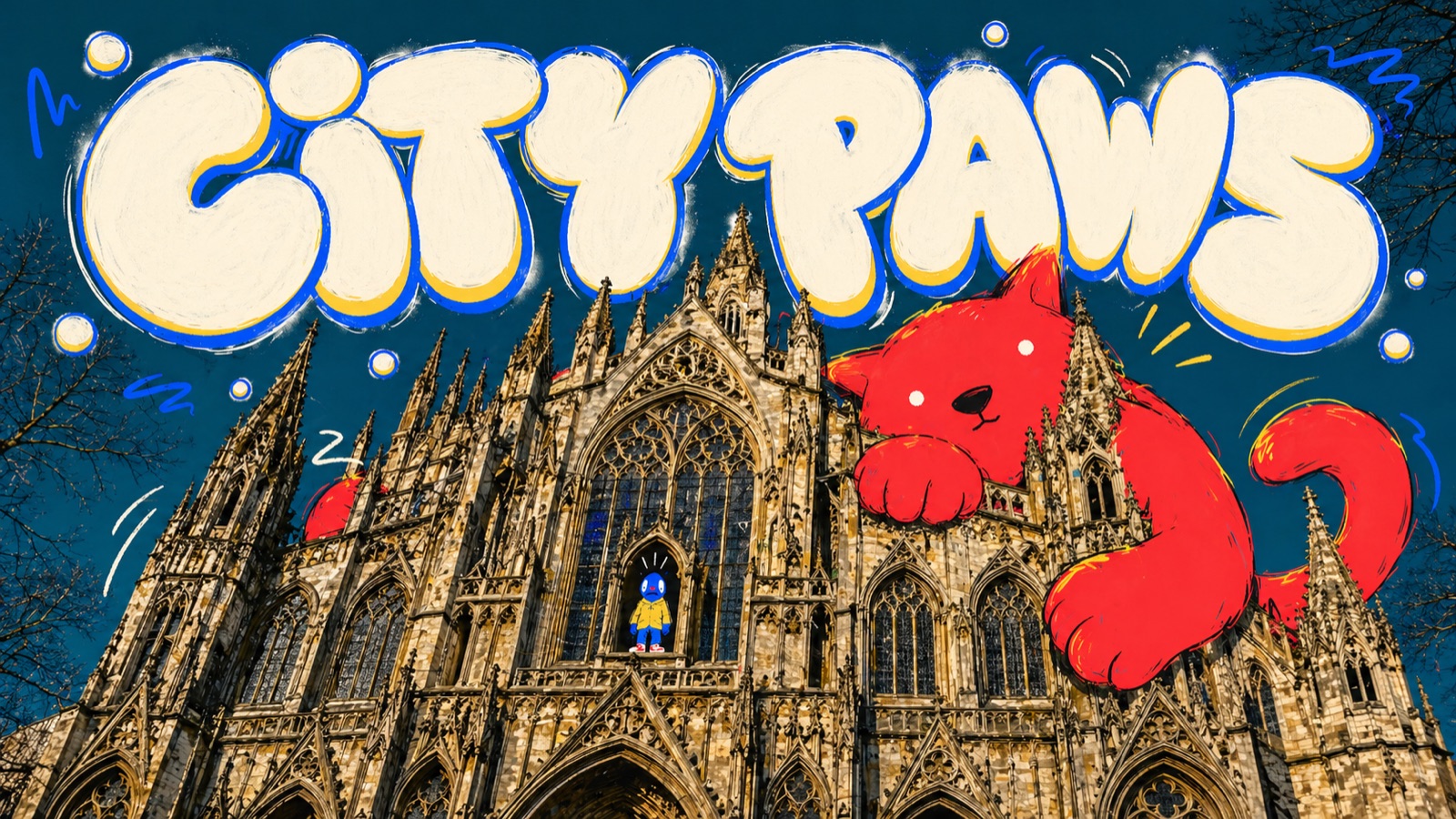 Gothic Cat Doodle Photo Collage Style — example AI image, 16:9