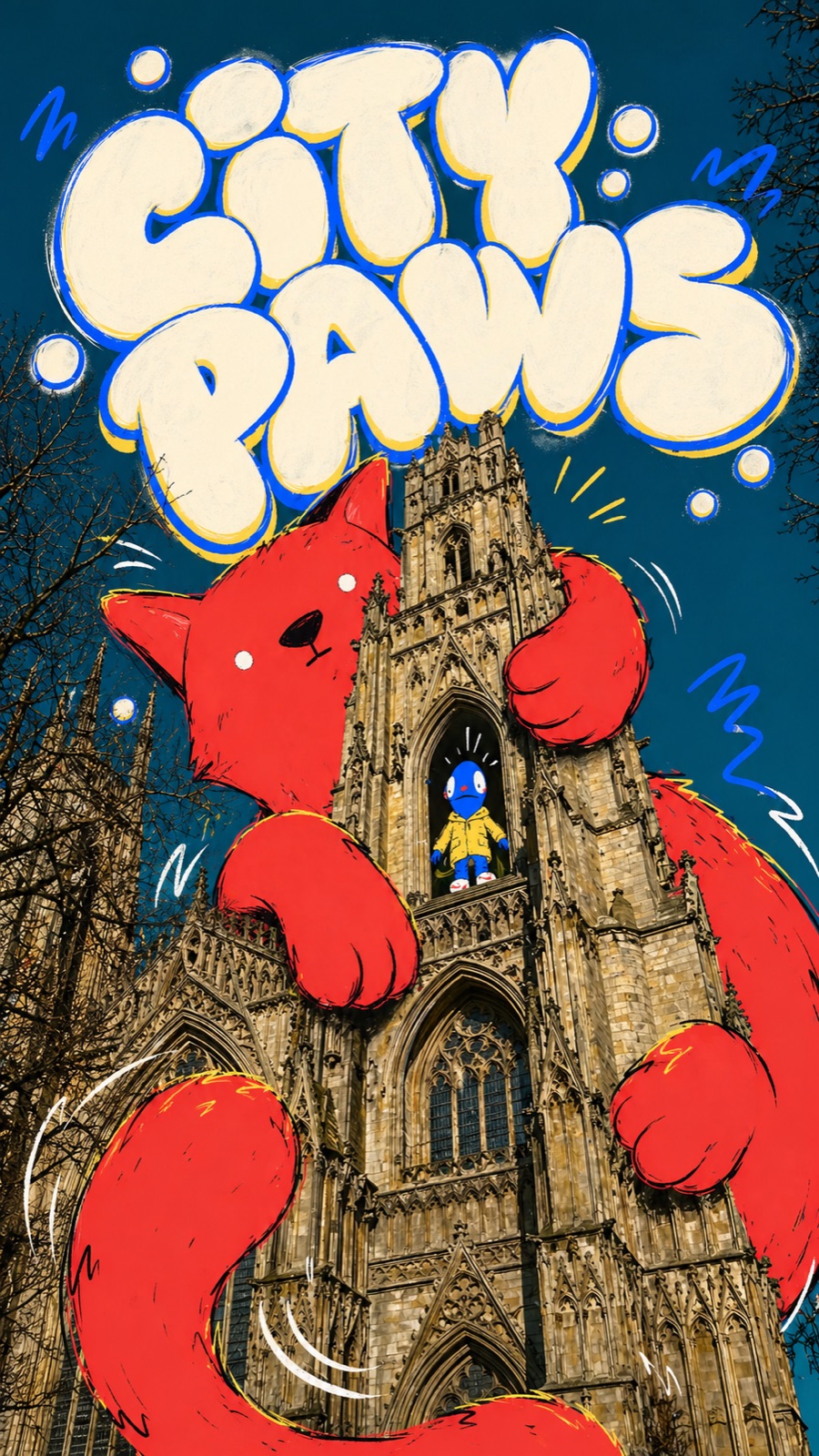 Gothic Cat Doodle Photo Collage Style — example AI image, 9:16
